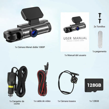 Cámara de visión triple (delantera y trasera + interior)